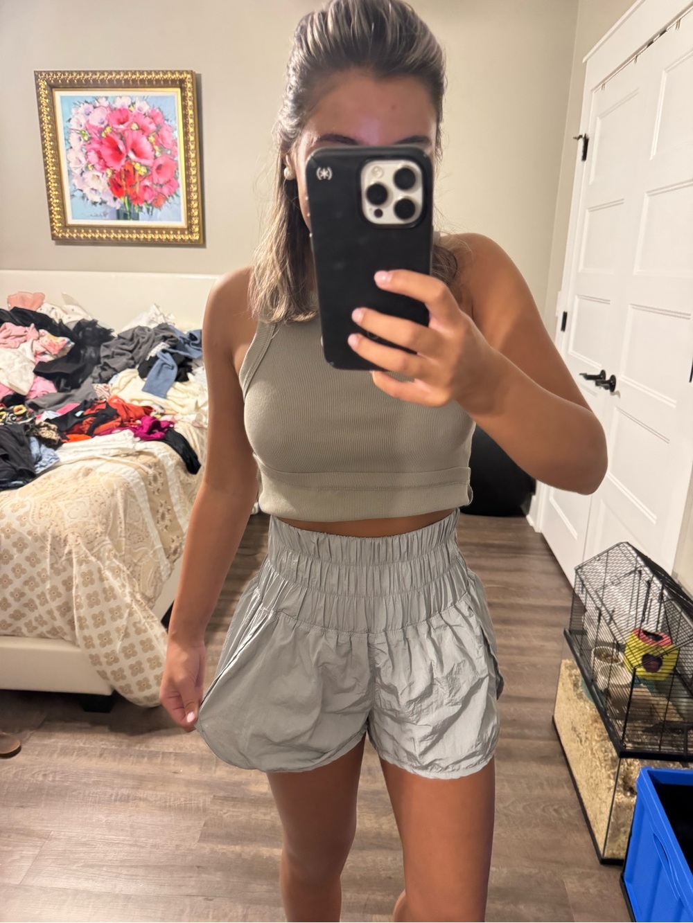 FREE PEOPLE High-Waist Lightweight Athletic Shorts in Light Silver